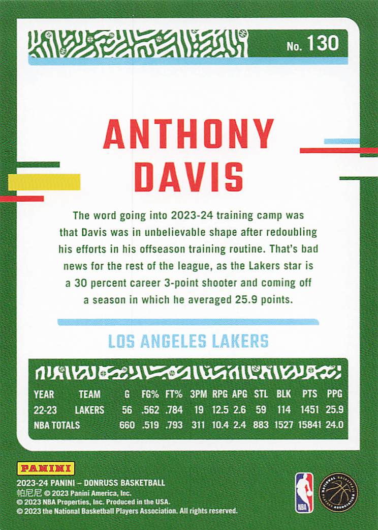 2023-24 Donruss Basketball Anthony Davis #130