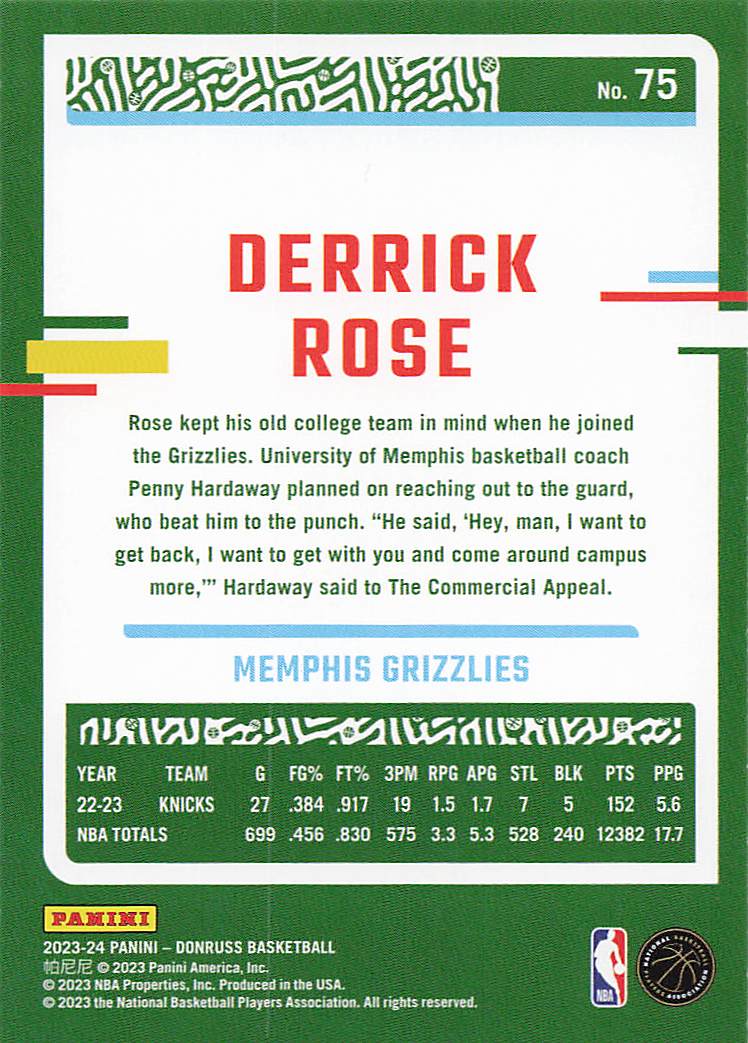 2023-24 Donruss Basketball Derrick Rose #75