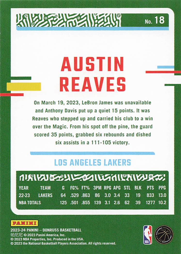 2023-24 Donruss Basketball Austin Reaves #18