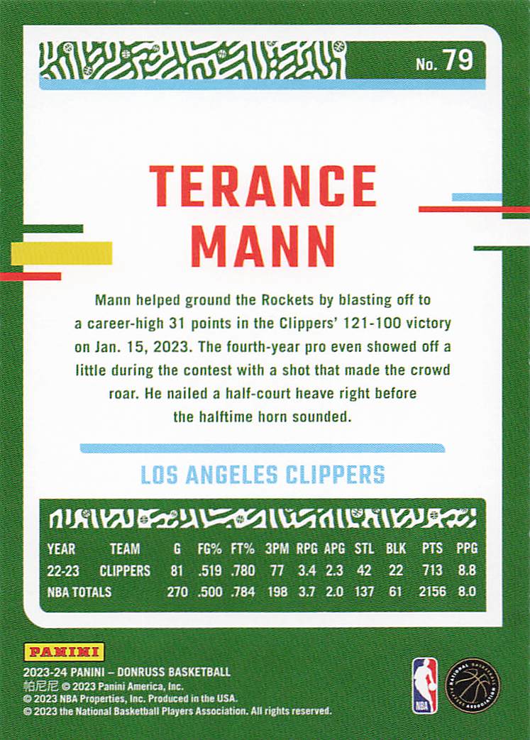 2023-24 Donruss Basketball Terance Mann #79