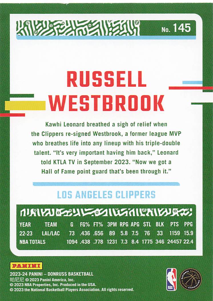 2016-17 Donruss Basketball Russell Westbrook #145