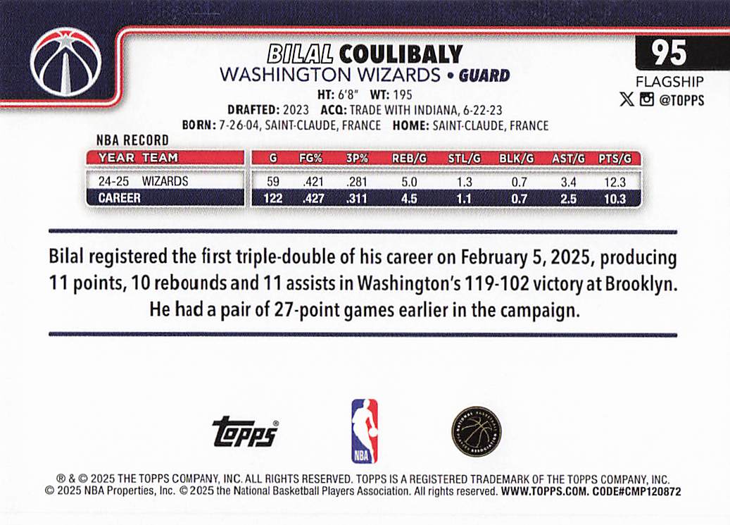 2025-26 Topps Basketball Bilal Coulibaly #95