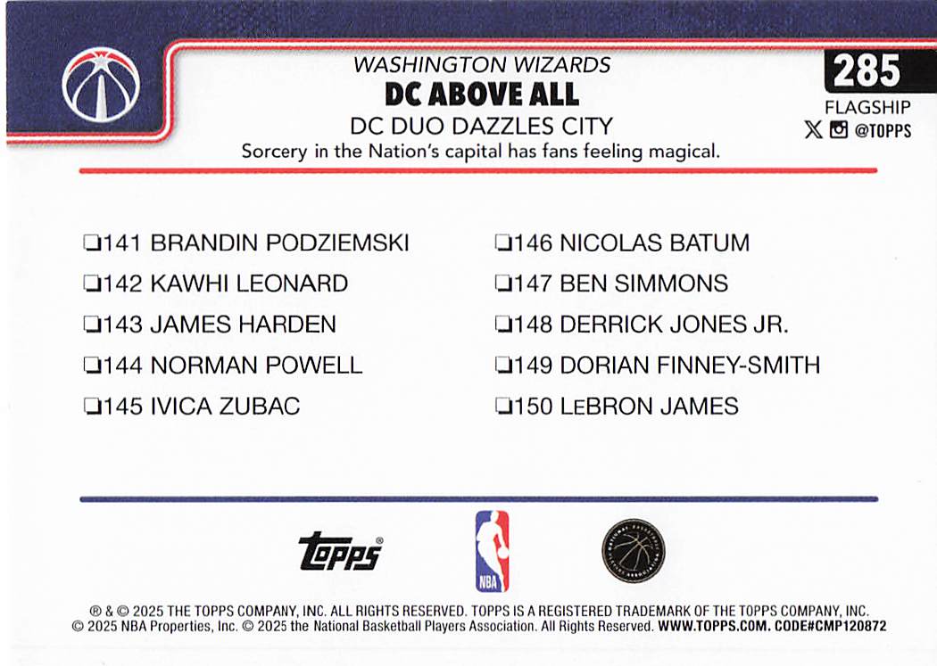 2025-26 Topps Basketball DC Above All: DC Duo Dazzles City #285