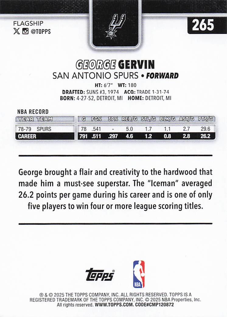 2025-26 Topps Basketball George Gervin #265