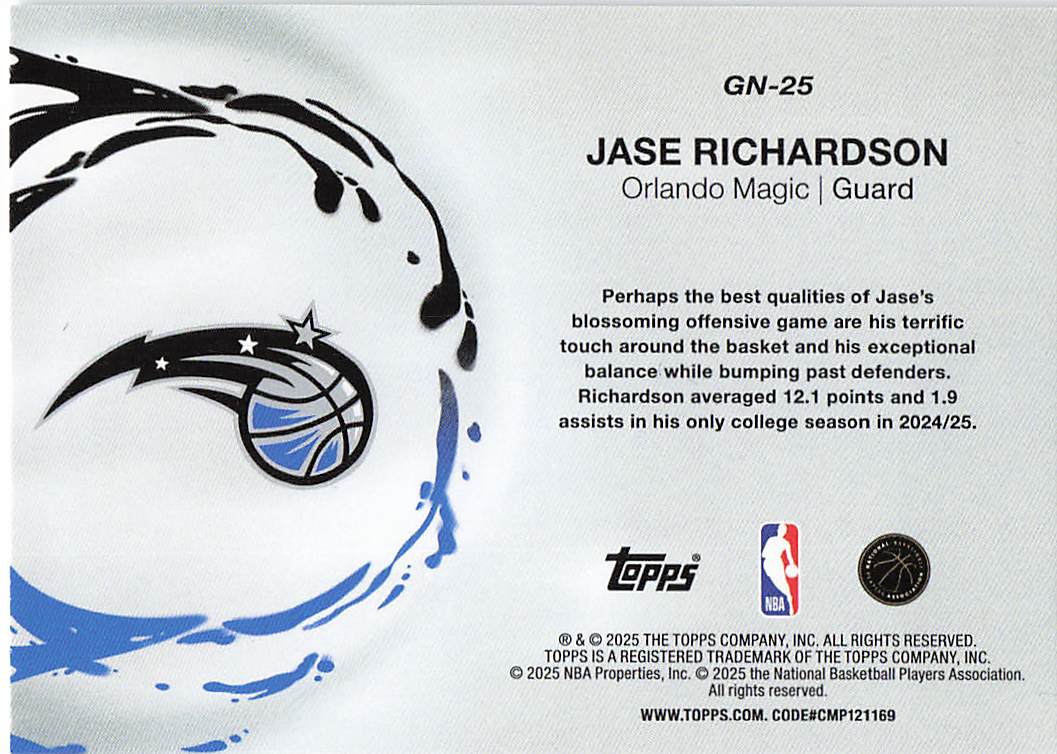 2025-26 Topps Basketball Generation Now Holo Foil Jase Richardson #GN-25