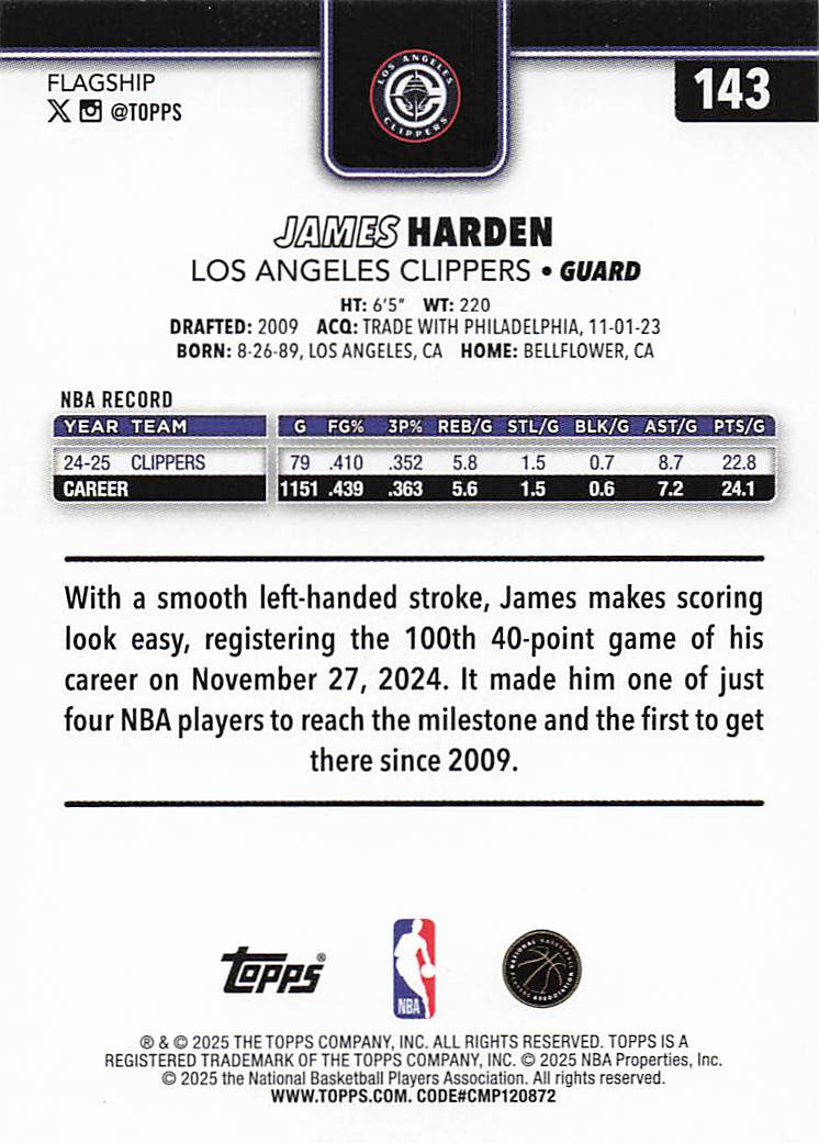 2025-26 Topps Basketball Rainbow Foilboard James Harden #143