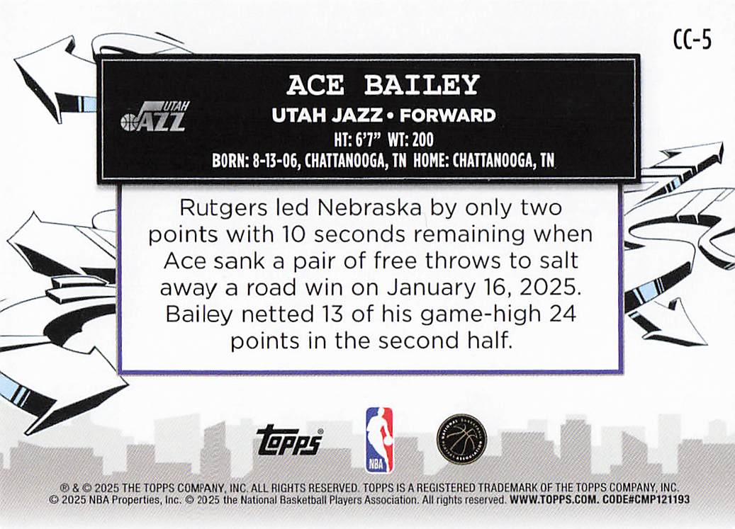 2025-26 Topps Basketball Clutch City Prospects Ace Bailey #CC-5