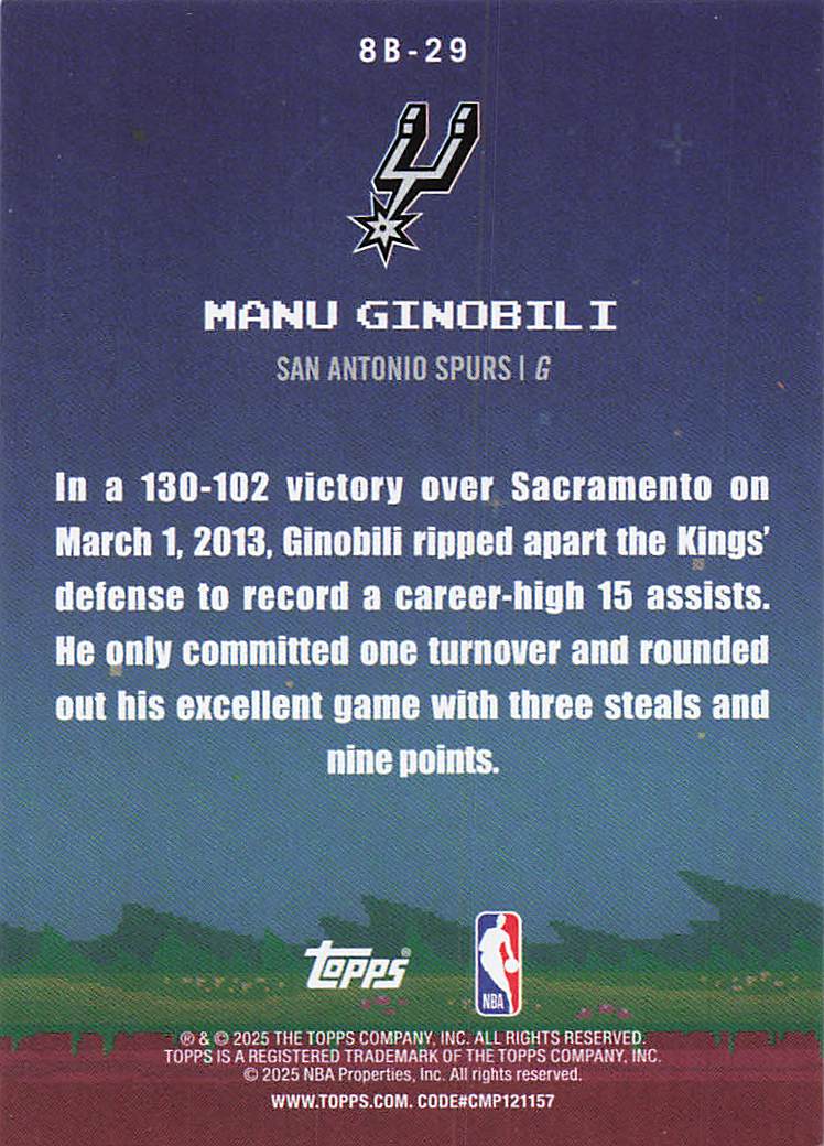 2025-26 Topps Basketball 8-Bit Ballers Manu Ginobili #8B-29