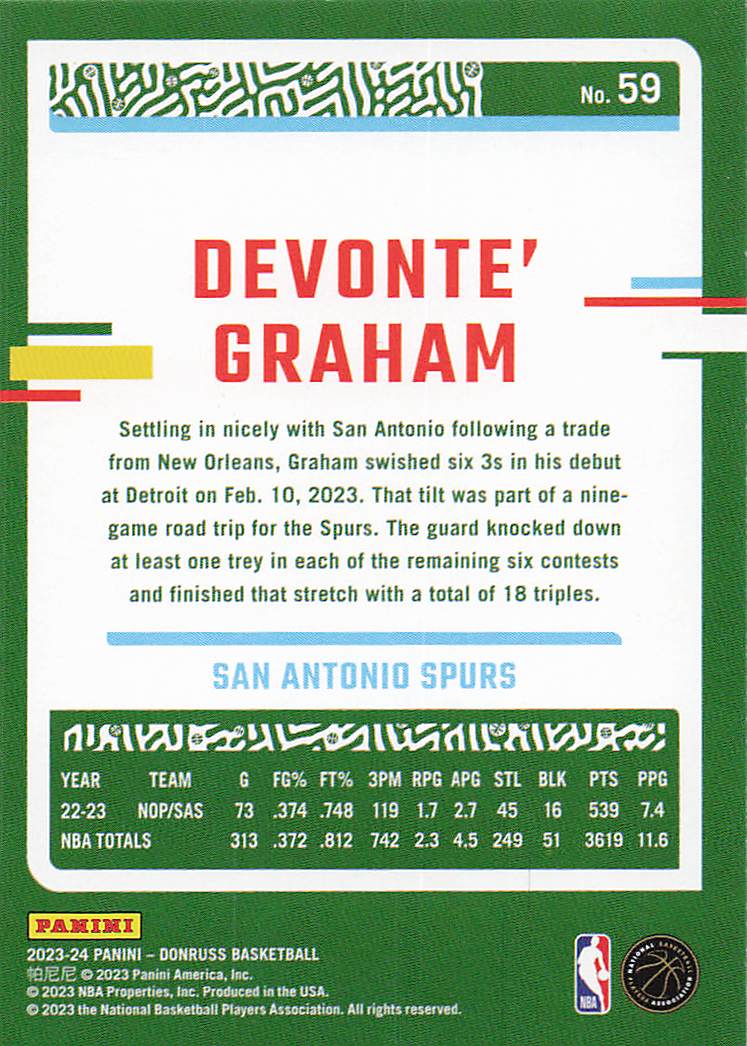 2023-24 Donruss Basketball Devonte' Graham #59