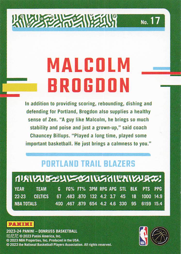 2023-24 Donruss Basketball Malcolm Brogdon #17