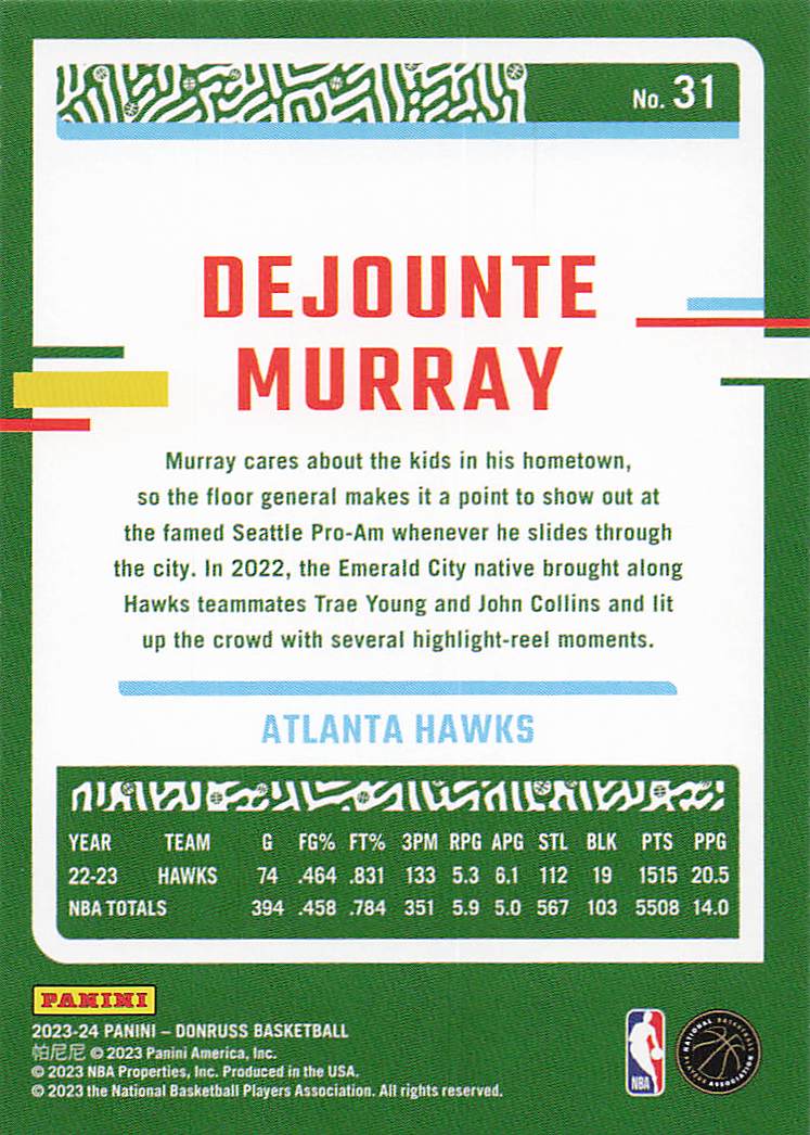 2023-24 Donruss Basketball Dejounte Murray #31