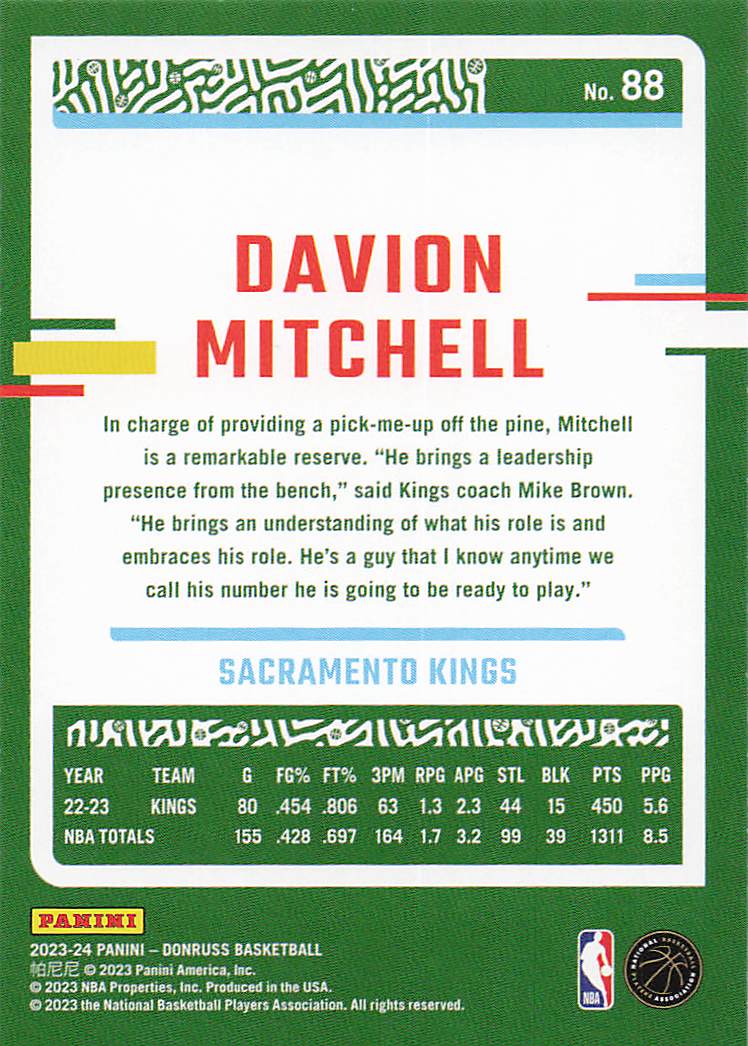 2023-24 Donruss Basketball Davion Mitchell #88