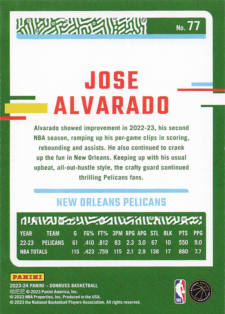 2023-24 Donruss Basketball Jose Alvarado #77