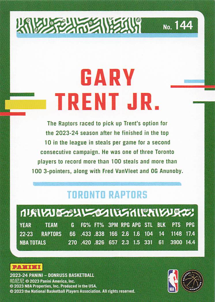 2023-24 Donruss Basketball Gary Trent Jr. #144