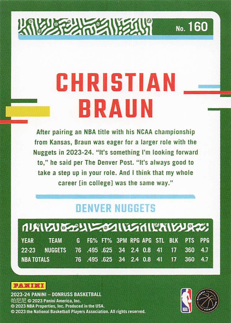 2023-24 Donruss Basketball Christian Braun #160