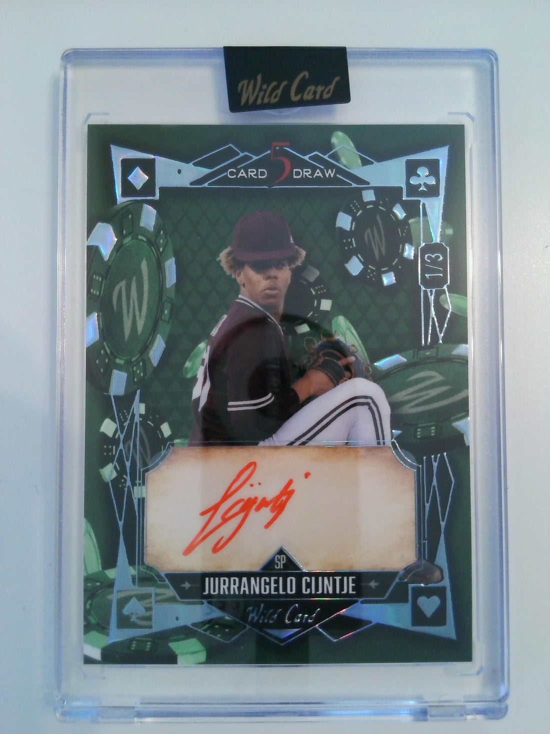 2024 Wild Card Five Card Draw Green Foil Orange 1/3 Jurrangelo Cijntje #5CDM-JCA
