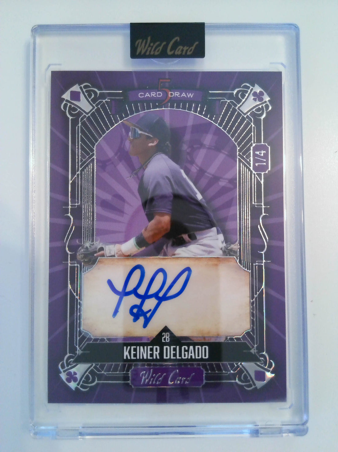 2024 Wild Card Five Card Draw Sparkles Foil Purple 1/4 Keiner Delgado #5CDV-KDA