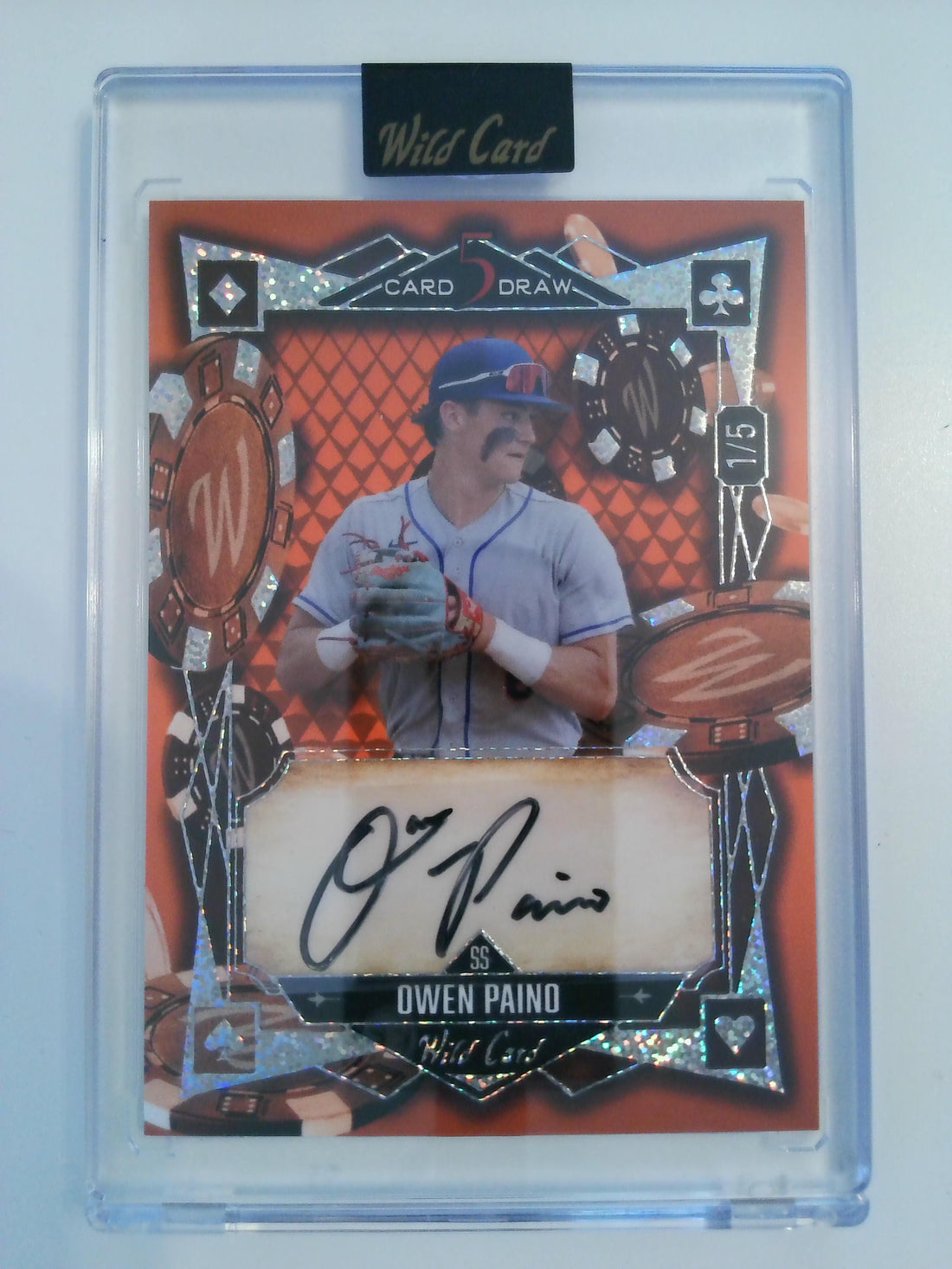 2024 Wild Card Five Card Draw Red Foil Orange 1/5 Owen Paino #5CDV-OPA