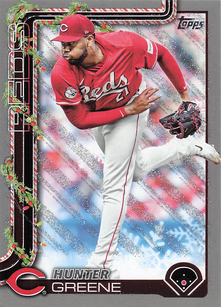 2025 Topps Holiday Baseball Silver Glitter Holiday Hunter Greene #H139