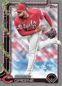 2025 Topps Holiday Baseball Silver Glitter Holiday Hunter Greene #H139
