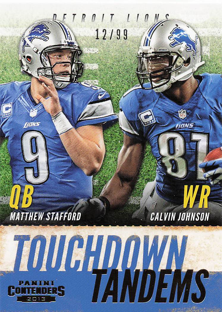2013 Contenders Touchdown Tandems Gold 12/99 Stafford / Johnson #10