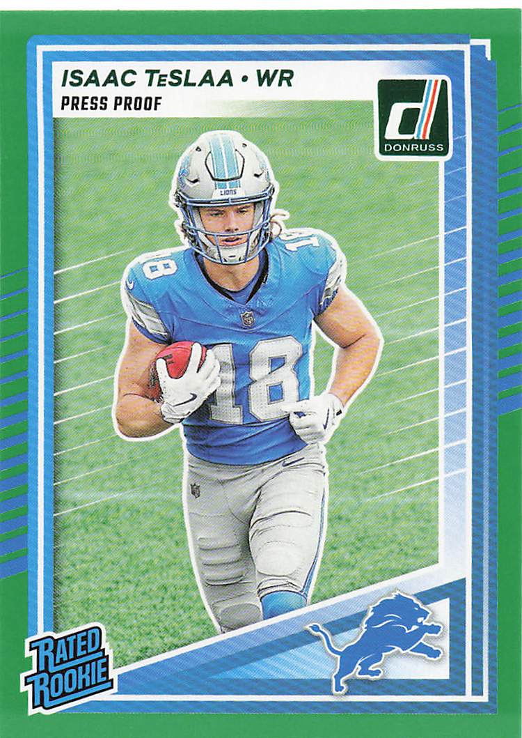 2025 Donruss Football Press Proofs Green Isaac TeSlaa #338 Rookie