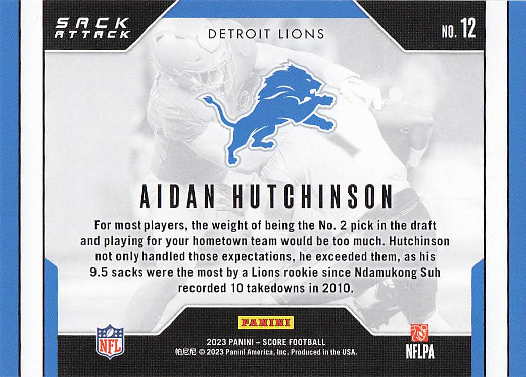 2023 Score Football Sack Attack Aidan Hutchinson #12