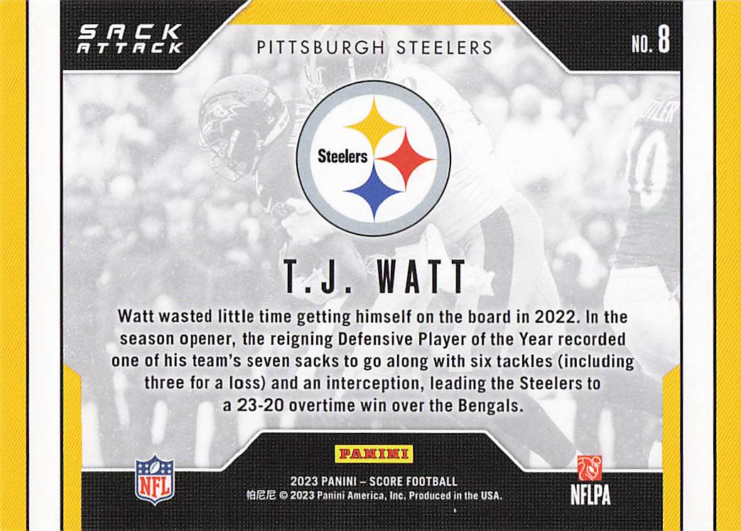 2023 Score Football Sack Attack T.J. Watt #8