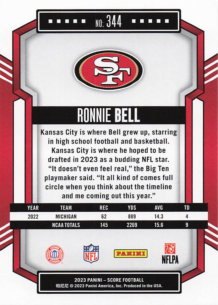 2023 Score Football Ronnie Bell #344 Rookie