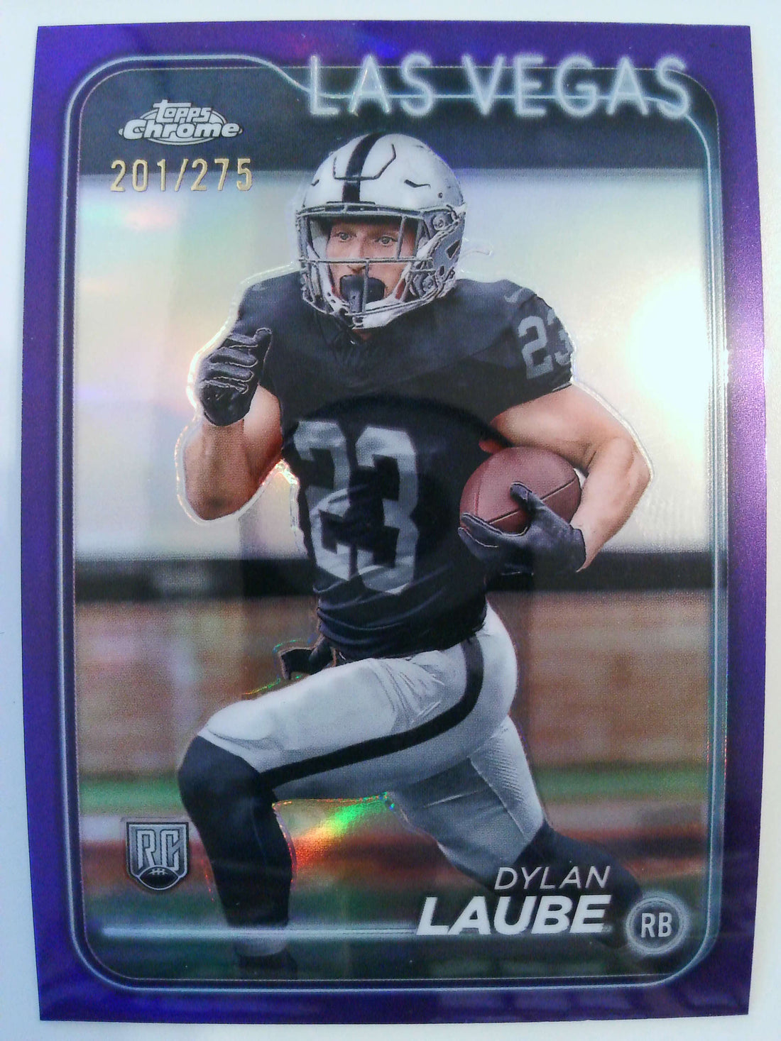 2024 Topps Chrome Football Purple Refractor 201/275 Dylan Laube #280 Rookie