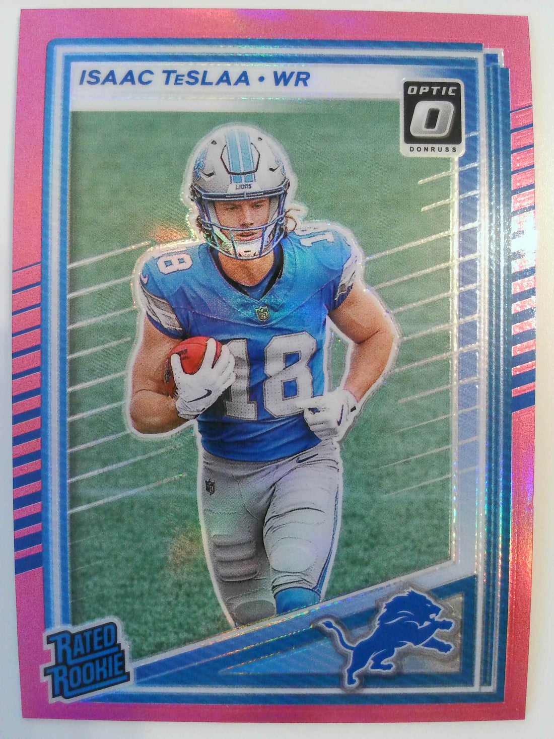 2025 Donruss Football Optic Rated Rookies Preview Pink Isaac TeSlaa #338 Rookie
