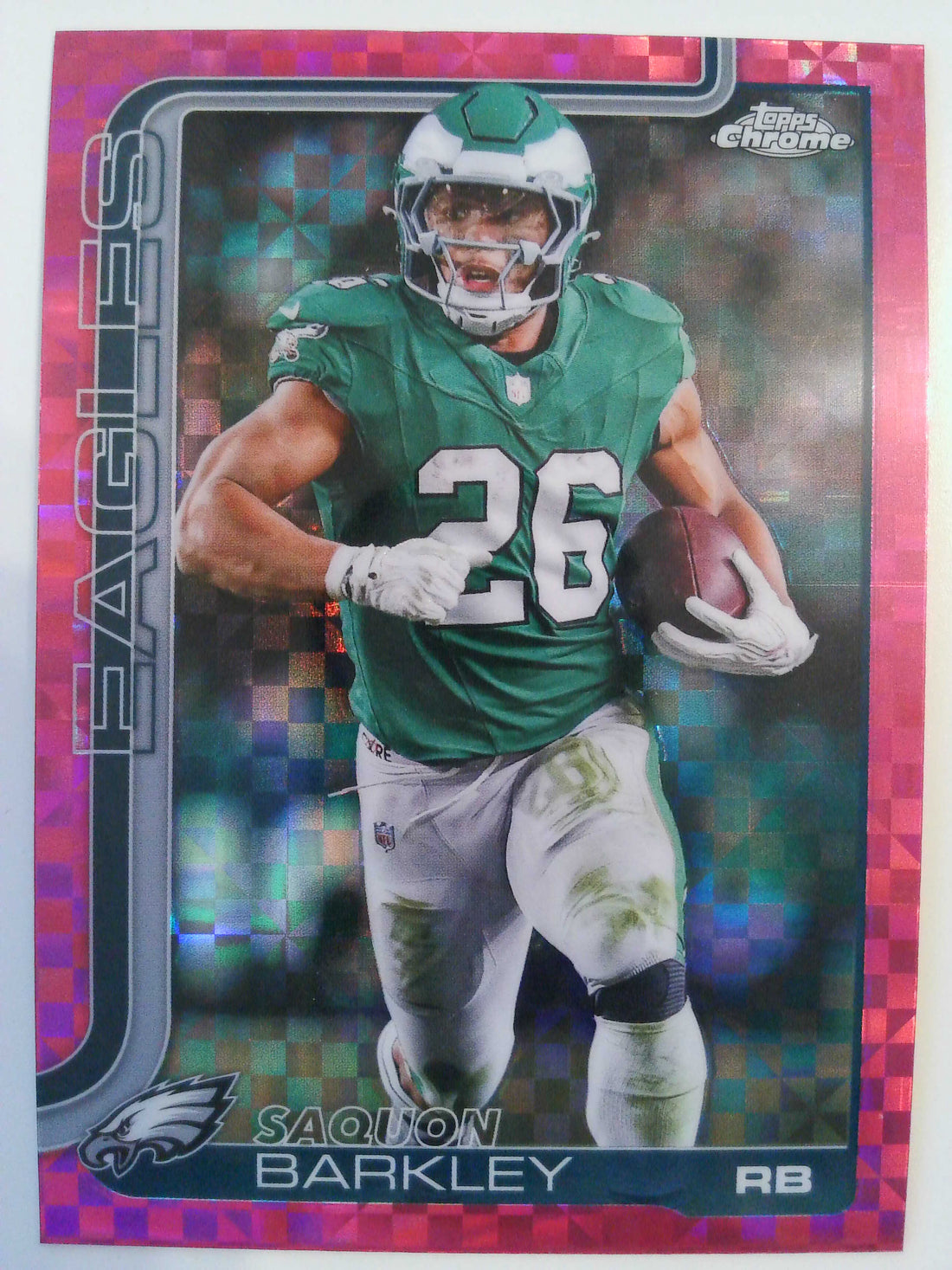2025 Topps Chrome Football Hot Pink X-Fractor Saquon Barkley #248