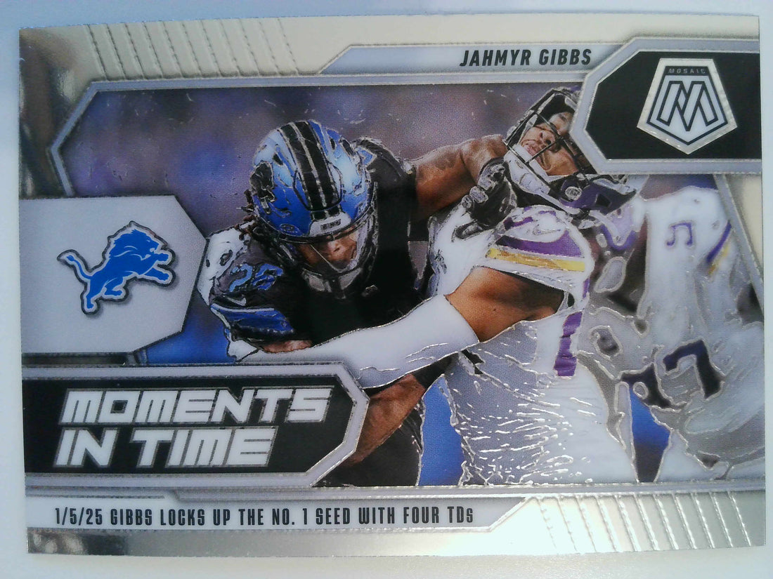 2025 Panini Mosaic Football Moments In Time Jahmyr Gibbs #14