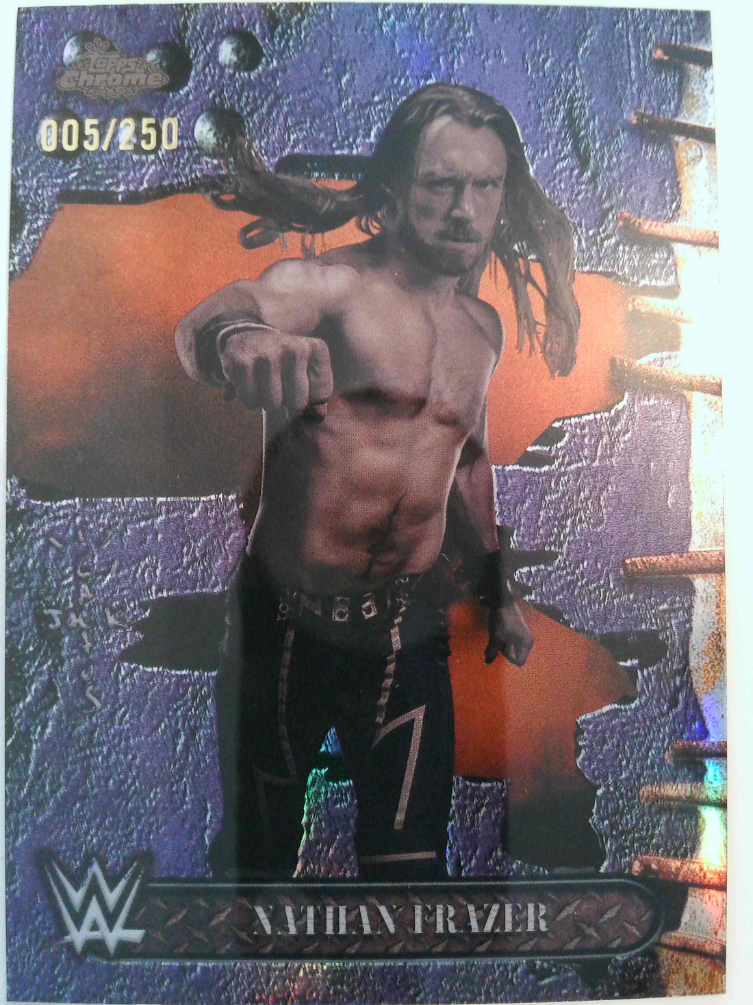 2025 Topps Chrome WWE x Cactus Jack Wrestling Purple 005/250 Nathan Frazer #97