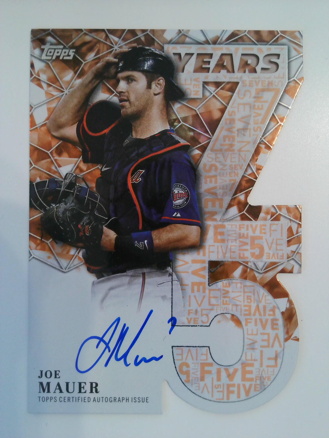 2026 Topps Baseball Autographs Die Cut Orange Foil 14/25 Joe Mauer #75YA-JMA