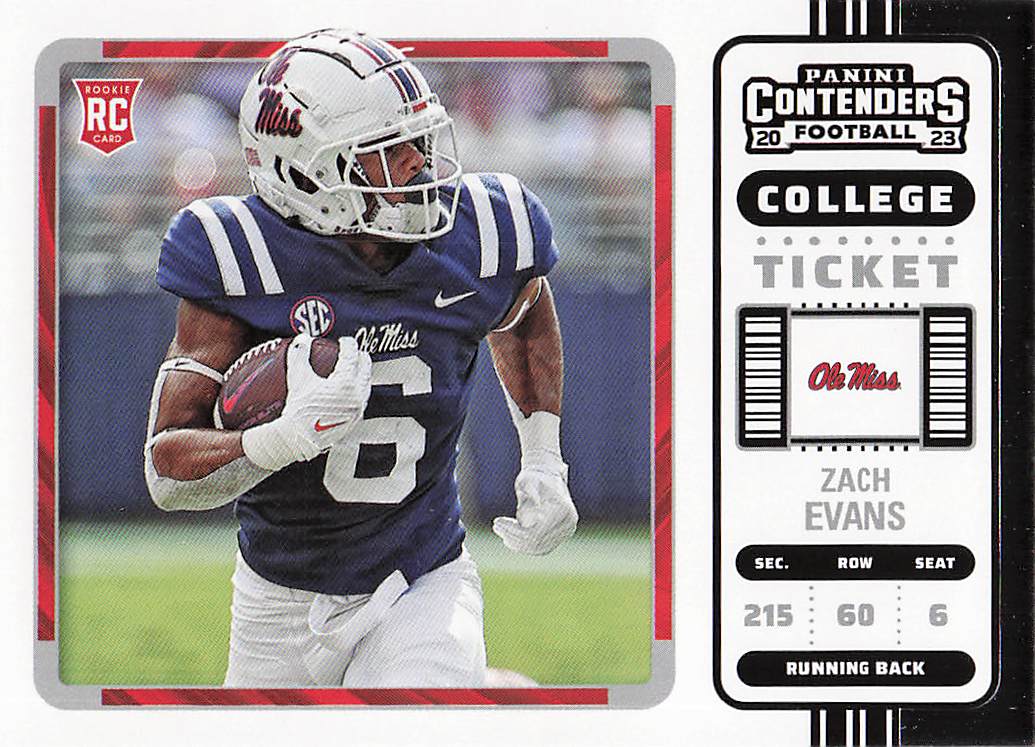 2023 Panini Chronicles Draft Picks Contenders College Ticket Zach Evans #9