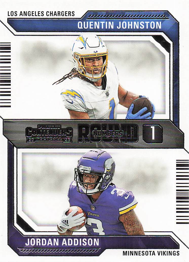 2023 Panini Contenders Round Numbers Red Quentin Johnston / Jordan Addison #8