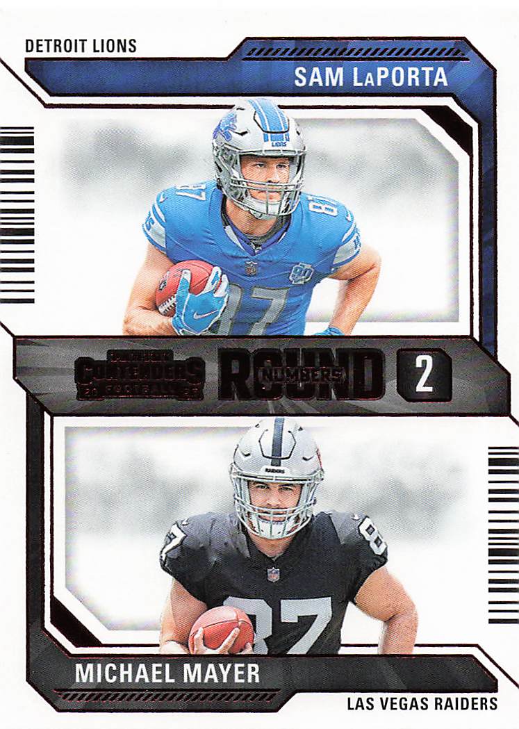 2023 Panini Contenders Round Numbers Red Sam LaPorta / Michael Mayer #13
