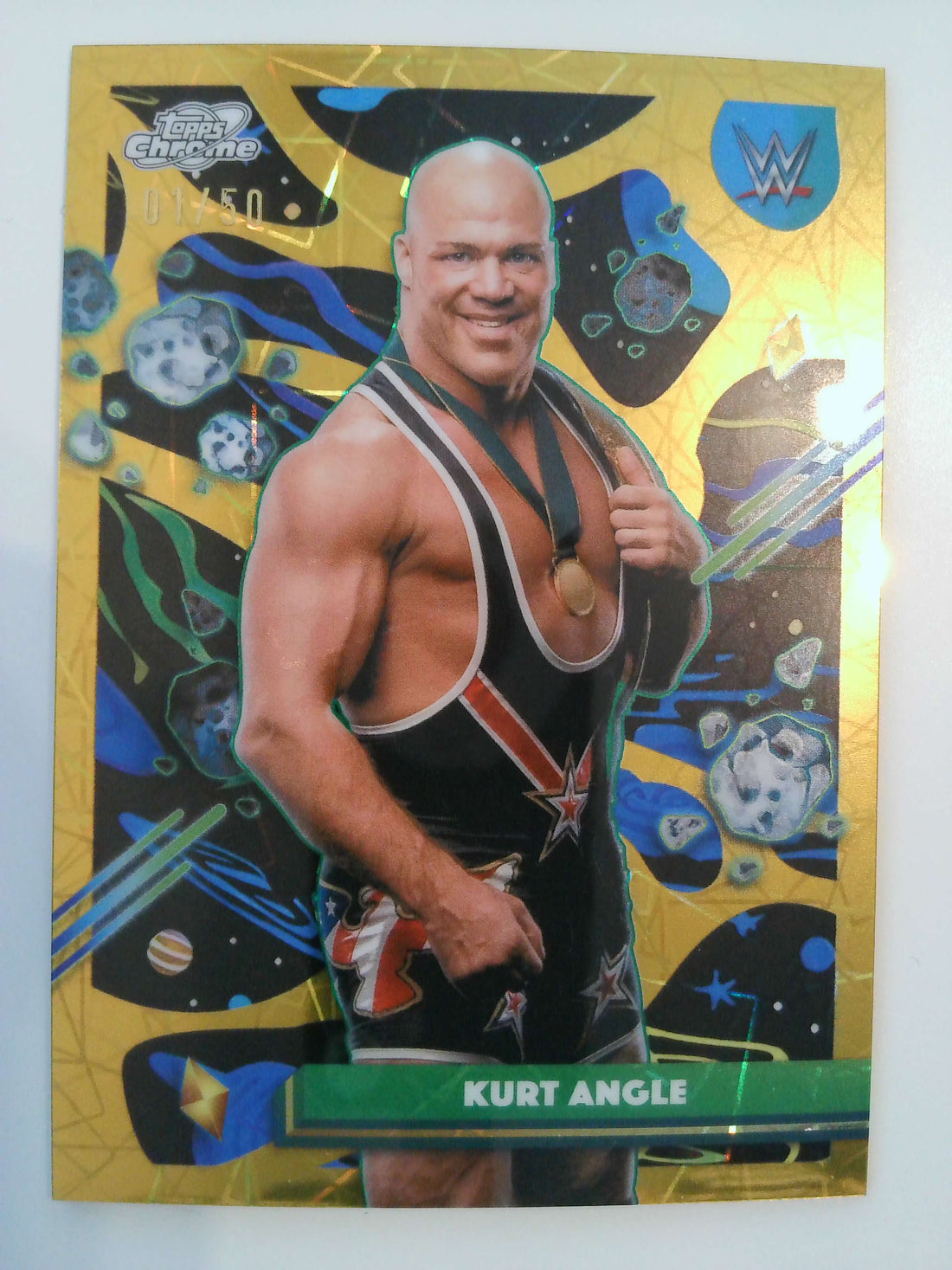 2026 Topps Chrome Cosmic WWE Gold Interstellar Refractor 01/50 Kurt Angle #67