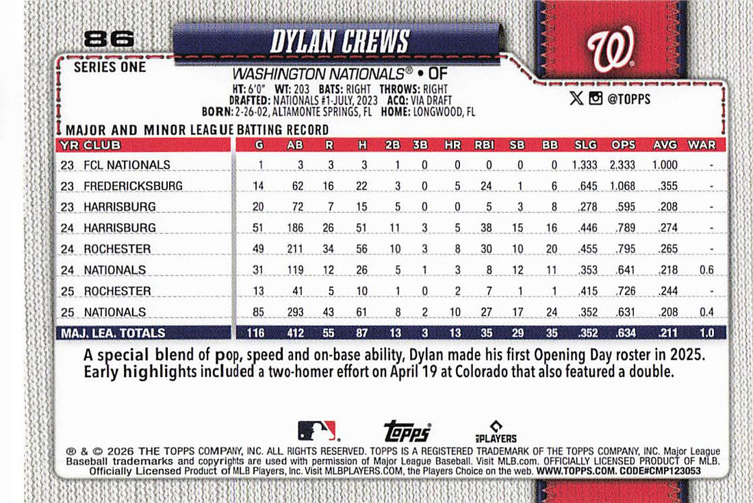 2026 Topps Baseball Dylan Crews #86