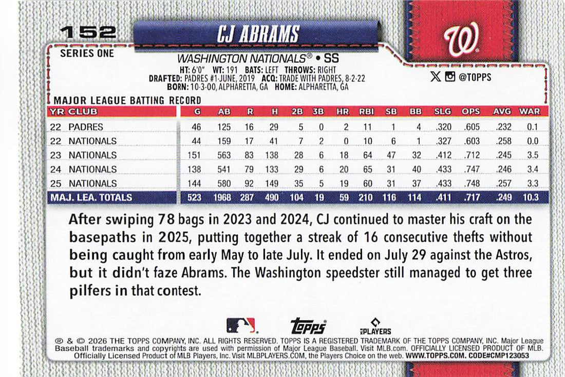 2026 Topps Baseball CJ Abrams #152