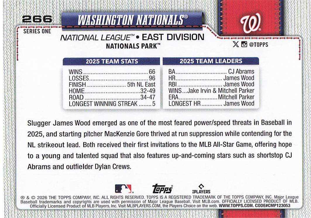 2026 Topps Baseball Washington Nationals #266