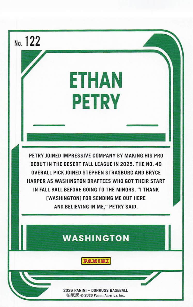 2026 Donruss Baseball Ethan Petry #122