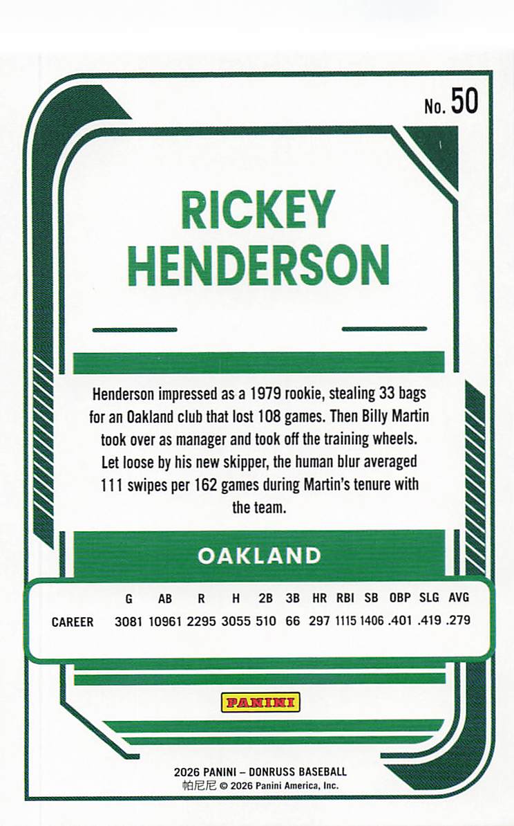 2026 Donruss Baseball Rickey Henderson #50