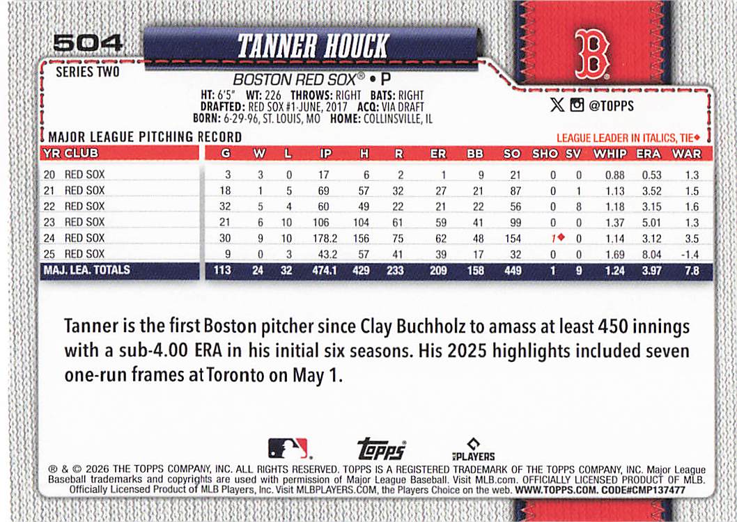 2026 Topps Baseball Tanner Houck #504