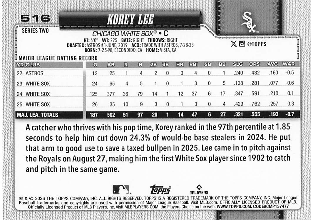 2026 Topps Baseball Korey Lee #516