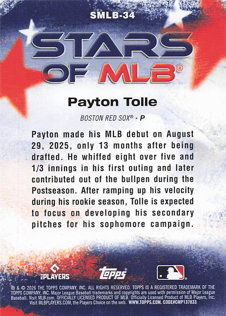 2026 Topps Baseball Stars of MLB Payton Tolle #SMLB-34