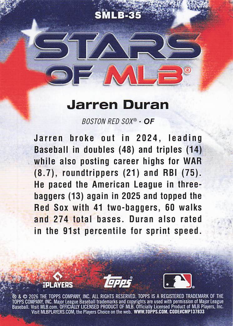 2026 Topps Baseball Stars of MLB Jarren Duran #SMLB-35