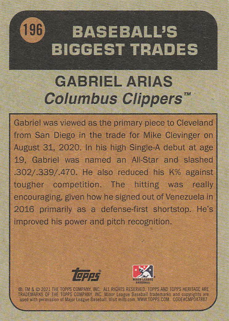 2021 Topps Heritage Minor League Baseball Gabriel Arias #196