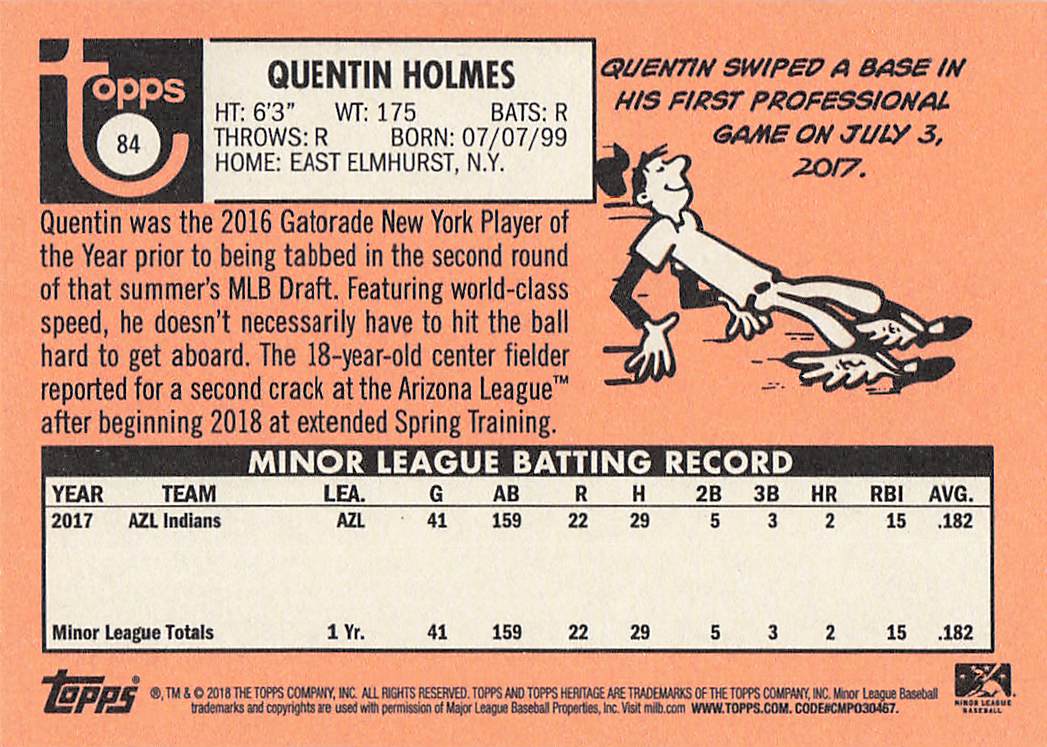 2018 Topps Heritage Minor League Baseball Quentin Holmes #84